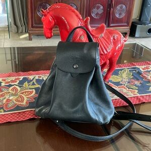 Longchamp Black leather small drawstring backpack